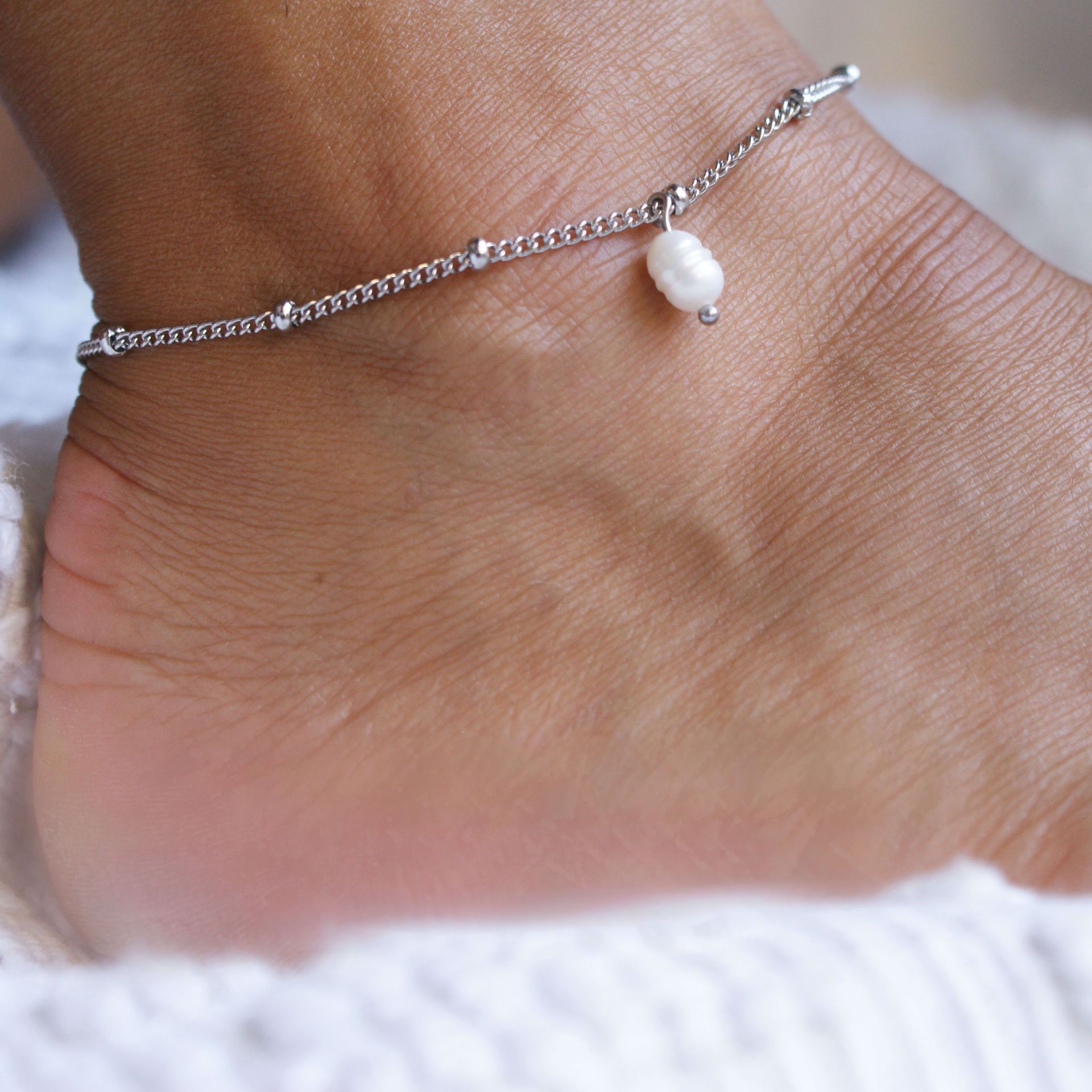 Pearl ankle bracelet silver Sute Jewelry